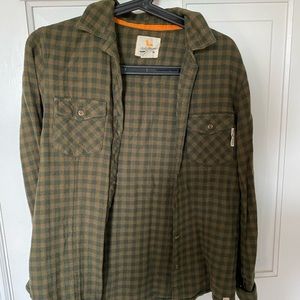 Army Green Plaid button up shirt. Size S